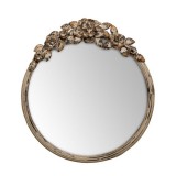 MIRROR ROUND G WITH FLOWERS WHITE WASHED
